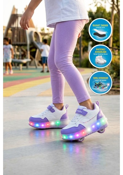 Beyaz-mor Cırtlı Ortopedik Işıklı Kız Çocuk Patenli Spor Ayakkabı Glow F Beyaz - Mor Beyaz-mor Cırtlı Ortopedik Işıklı Kız Çocuk Patenli Spor Ayakkabı Glow F Beyaz - Mor