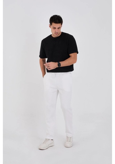 Erkek Üç İplik Basic Eşofman Pantolon - Beyaz