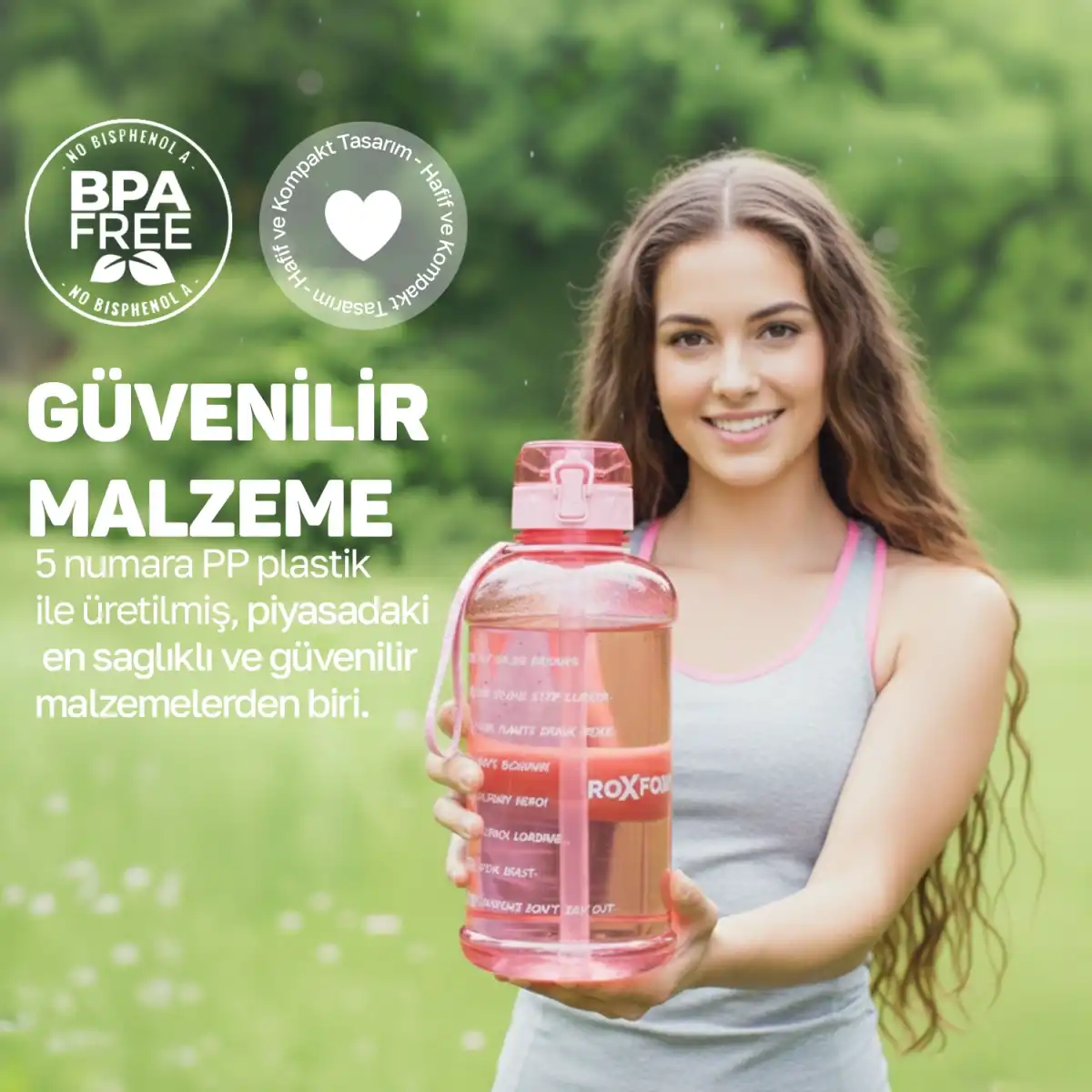 Roxform Suluk Matara 2200 Ml, Premium Pp Malzeme, Sağlıklı Bpa & Bps İçermez, Kılıflı, Çift Kapaklı, Krem Kılıf, Pembe Krem