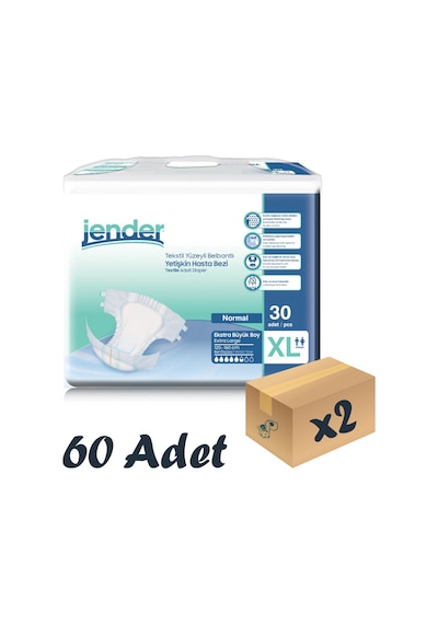 Jender Tekstil Yüzeyli Bel Bantlı Yetişkin Hasta Bezi XL 30'Lu 2 Paket 60 Adet