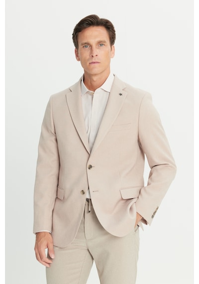 AC&Co / Altınyıldız Classics Erkek Bej Slim Fit Dar Kesim Mono Yaka Kapak Cepli Blazer Ceket Bej