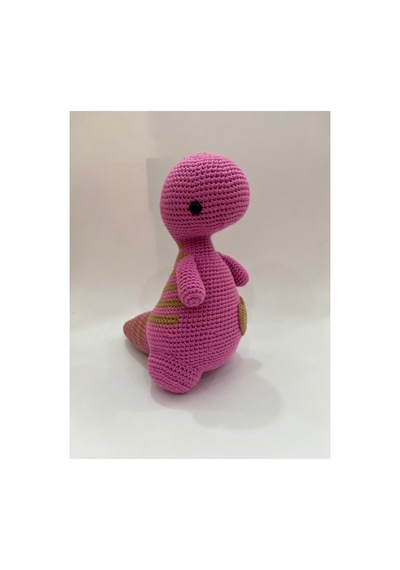 El Yapımı Amigurumi Uzun Boyunlu Dinozor - Çizgili Örgü Oyuncak 24cm Pembe