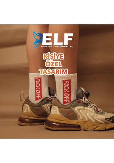 Elf Reklam Kişiye Özel Çorap Baskılı Çorap Beyaz