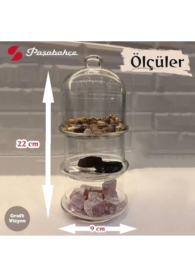 Tr Paşabahçe Villa Patisserie 3 Katlı Cam Kapaklı Saklama Kabı, Küçük Boy, Şeffaf Diğer