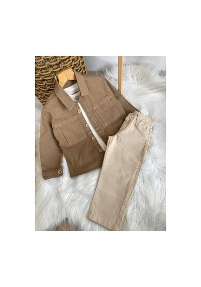 Azra 3 Lu Erkek Çocuk Gabardin Takım Bej