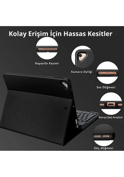 Apple Uyumlu iPad 11. Nesil A16 Çipli 2024 2025 Klavyeli Tablet Kılıfı Klavye + Stand