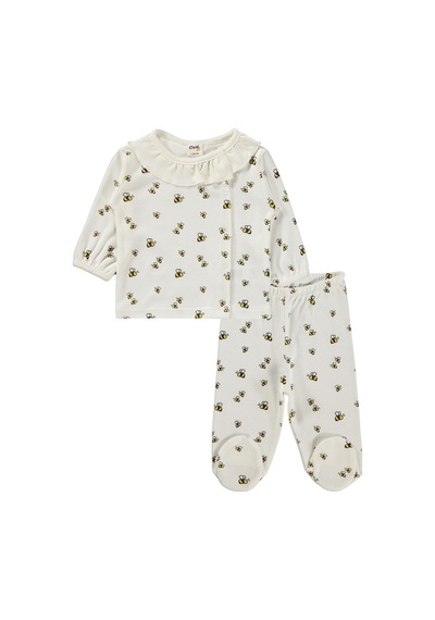 Civil Baby Arı Empirme 1-9 Ay Pijama Takımı - Ekru