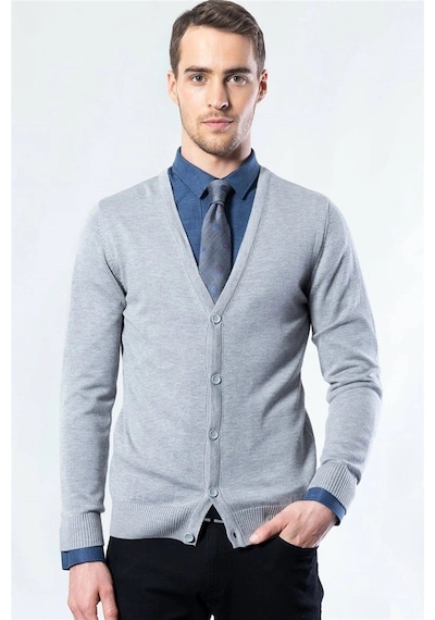 Tudors Erkek Slim Fit Düğmeli Düz Pamuklu Gri Hırka-15253 Gri
