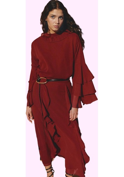 Ersefa Kadın Maxi Etek Ramadan Koleksiyonu 100% Polyester Şifon Kumaş Gü Bordo
