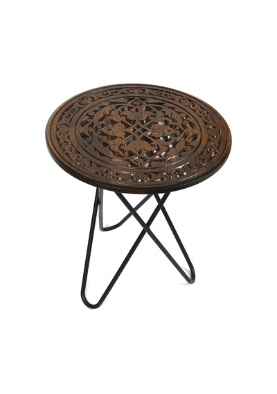 Ahşap Oymalı Yuvarlak Sehpa 40 Cm