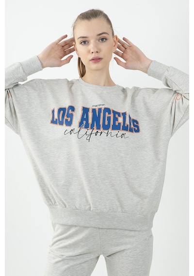 Maraton Sportswear Oversize Kadın Bisiklet Yaka Uzun Kol Basic Ekru Sweatshirt 22168-ekru Ekru