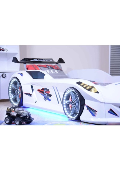 Setaymobilya Arabalı Yatak , Jaguar Ful Led, Beyaz , Setay
