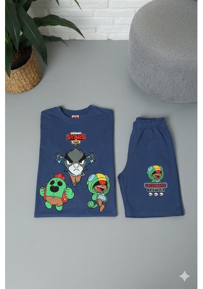 Cg Kids Brawl Stars Erkek Çocuk Tshirt & Şort Alt Üst Takım Laci Vert