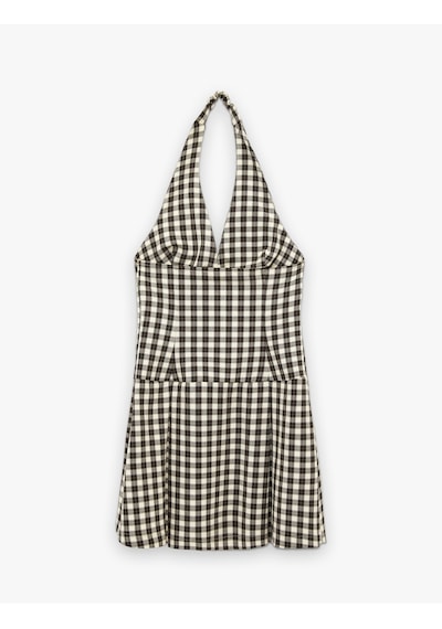 Koton Kolsuz Pileli Mini Ekoseli Halter Yaka Elbise Kahverengi Ekose 6sal80112ıw Koton Kolsuz Pileli Mini Ekoseli Halter Yaka Elbise Kahverengi Ekose 6sal80112ıw