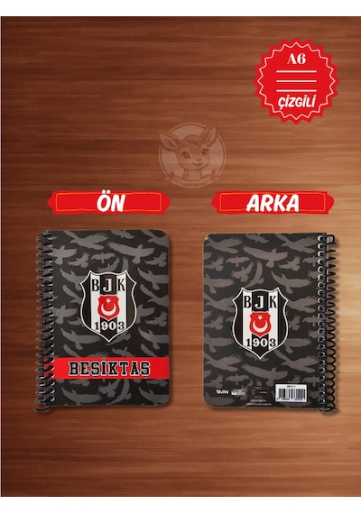 Bjk Beşiktaş Taraftar Not Defteri 72 Yaprak Çizgili Ödev Defteri Gri