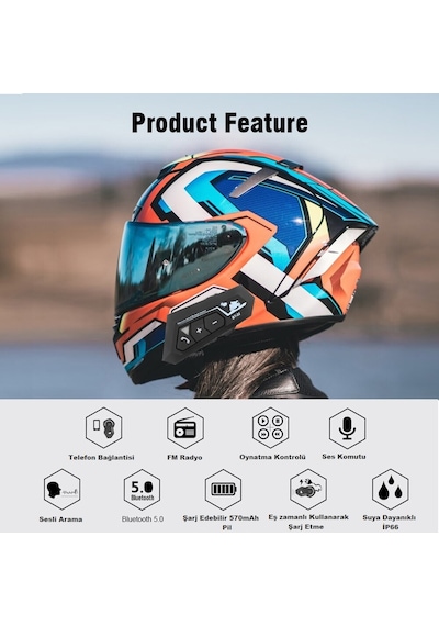 Bt22 Motosiklet Kask Kablosuz Intercom Su Geçirmez 5.0 Bluetooth