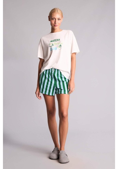 Defacto Oversıze Kısa Kollu 2li Yeşil Şortlu Pijama Takımı I0436ax26hsgn503 Yeşil-gn503