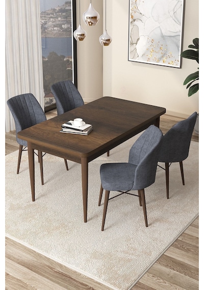 Canisa Concept Arp Serisi 70x110 Sabit Mutfak Masası Takımı Barok Desen Masa 4 Füme Sandalye Masa Barok/ Sandalyeler Füme