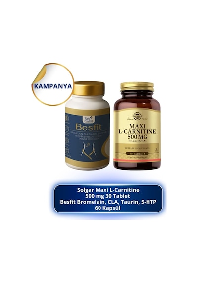 Solgar Maxi L-carnitine 500 Mg 30 Tablet Ve Besfit Bromelain, Cla, Taurin, 5-htp 60 Kapsül