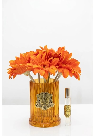 Renkli Vazo Gold Gerbera 8 Li Rose