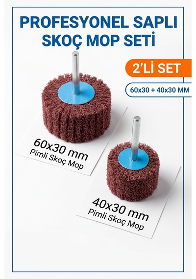 60x30 + 40x30 Mm Saplı Skoç Mop Seti 2 Adet Matkap Ucu Temizleme Ve Parlatma