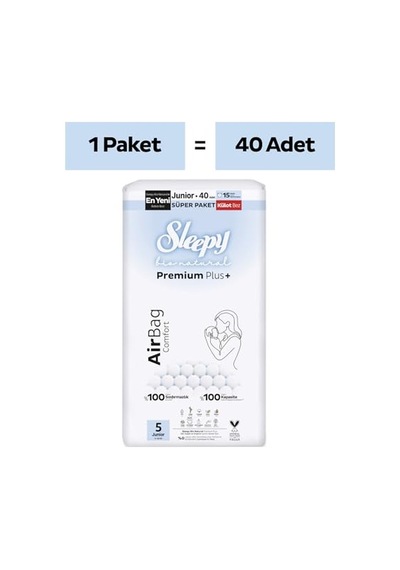 Sleepy - Bio Natural Premium Plus Airbag Comfort Süper Paket Külot Bez 5 Numara Junior 40 Adet