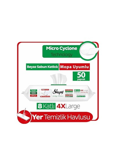 Sleepy Easy Clean Beyaz Sabun Katkılı Mopa Uyumlu Yer Temizlik Havlusu&mendili 50 Yaprak Açık Bej