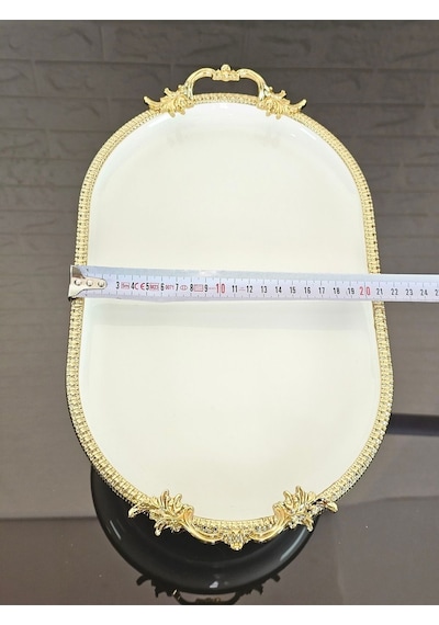 Porselen Büyük Sade Kayık Sunumluk Döküm Gold Çerçeveli Ve Ayaklı 33 Cm Beyaz