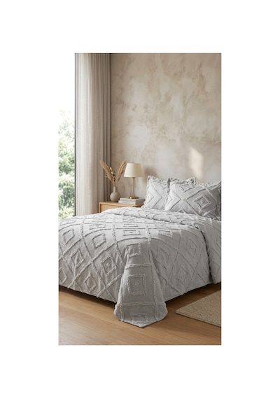 Çift Kişilik Yatak Örtüsü Takımı 250 X 260 Cm Valonlu Model 2 Adet 50 X 70 Yastık Kılıfı Gri