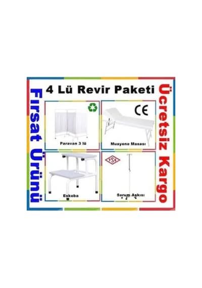 Abc Derm Muayene Masası + Paravan  3'lü + Eskabo + Serum Askısı Revir Seti