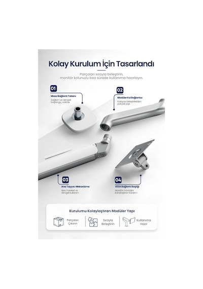 17-34" Lynx Series Gaz Pistonlu Monitör Kolu 10 Kg Kaldırma Vesa Uyumlu Stand Silver