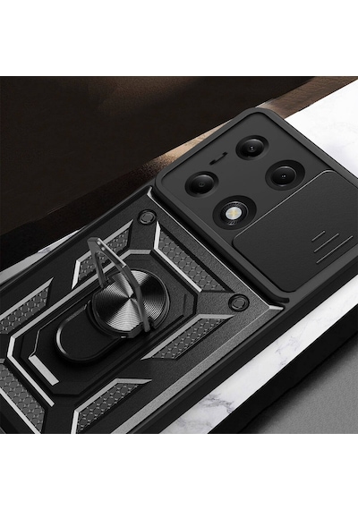 Zore Poco M6 Pro 4g Kılıf Magnetik Standlı Kamera Korumalı Ogaa Sürgülü Vega Kapak - Mavi