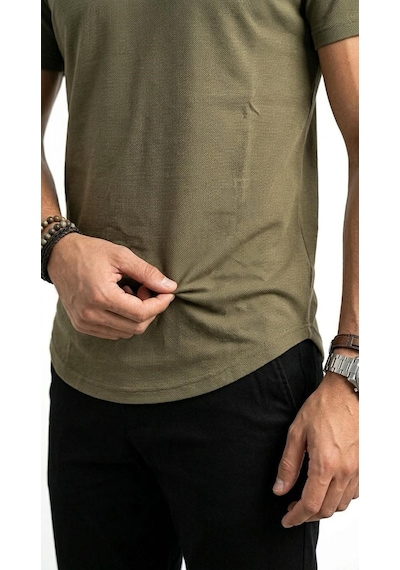 Plus Scorpion Erkek Slim Fit Basic Tişört Esnek, Terletmeyen Pike Dokulu Kumaş Haki