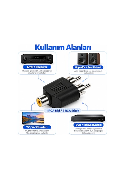 5 Adet Rca 1 Dişi 2 Erkek Y Splitter Çoklayıcı Ses Video Dönüştürücü Adaptör