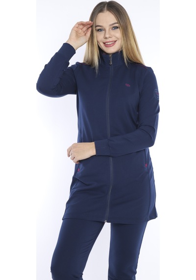 Kadın Spor Royal Fermuarlı, Cepli Tunik Eşofman Takımı - CC-6725- Lacivert