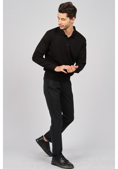 Pave Erkek Polo Yaka Yün Kazak 4358104 Siyah Siyah