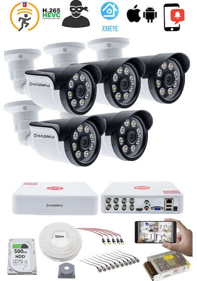 5 Kameralı Güvenlik Kamerası Seti - Kdj-5s-8w-ss-p-v1
