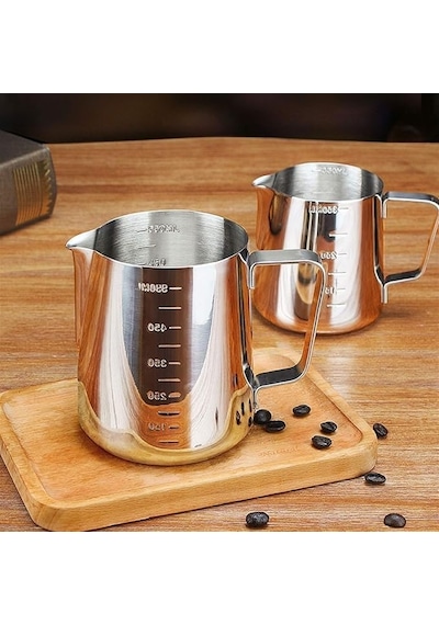 Paslanmaz Çelik Sütlük - Barista Süt Isıtıcı & Köpürtücü Latte Art Pitcher Küçük & Büyük Boy Seçenekli, Ocak Üstü Çelik Süt Potu 550 Ml