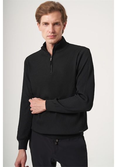 İmza Siyah Dik Yaka Uzun Kol Örme Comfort Fit Pamuklu Kazak 1012265158