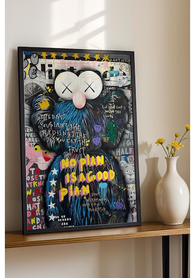 No Plan Is A Good Plan Çerçeveli Tablo Kaws Bff Pink Panther Cafe Ve Konsept Mekan Dekoru Street Art