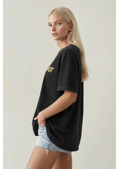 Technomonkey Sunflower Baskılı Yıkamalı Retro Unisex Tişört Siyah