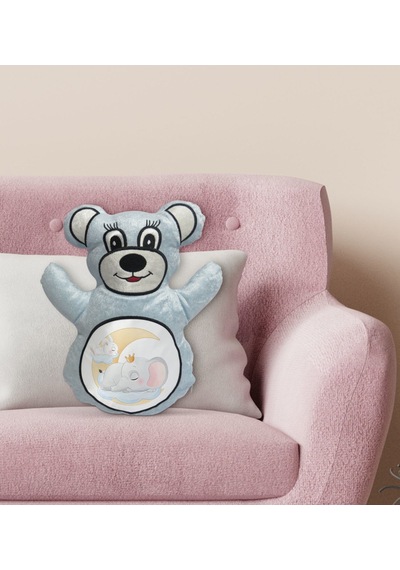 Bk Gift Sevimli Fil ve Tavşan Tasarımlı Mavi Ayıcık Yastık-1