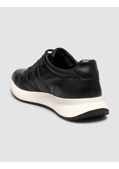Cabani %100 Hakiki Deri Dokulu Siyah Napa Bağcıklı Erkek Sneaker Siyah