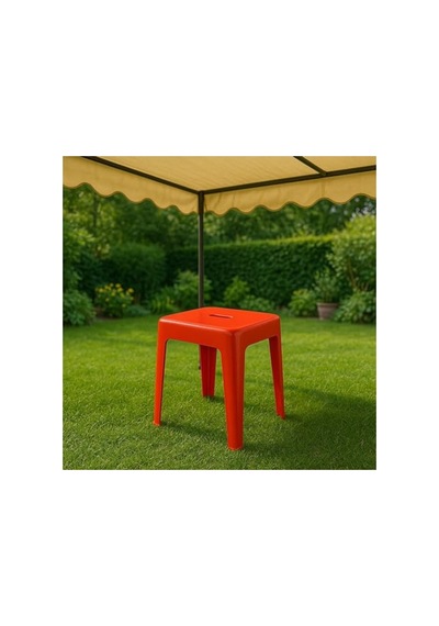 Kırmızı Renk Sağlam Plastik Tabure, 36x36x46 Cm Boyutlarında Açık Pembe