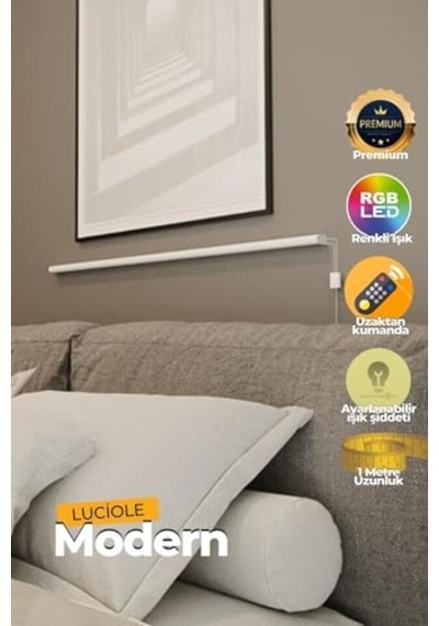 Yatak Tv Üstü Led Lambader Işık Uzaktan Kumandalı Renk Animasyon Yapışkanlı Bedlightbe Açık Gri