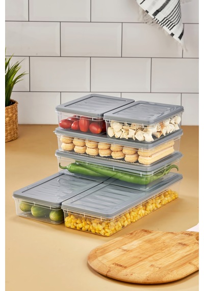 Multi Box 6 Parça 3 Farklı Boy Saklama Kabı Seti - Dondurucu & Mikrodalga Uyumlu Gri