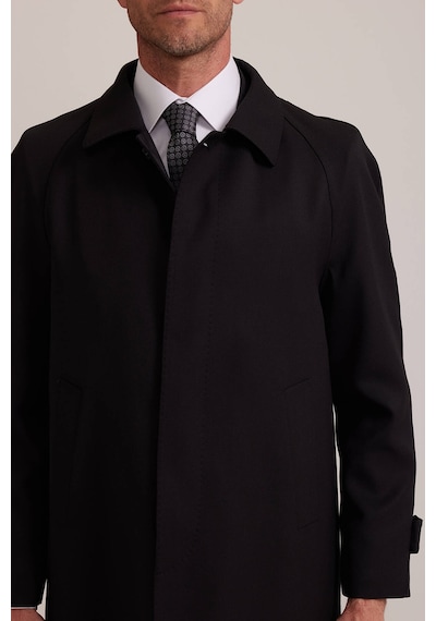 Erkek Siyah Regular Fit Gabardin Pardesü