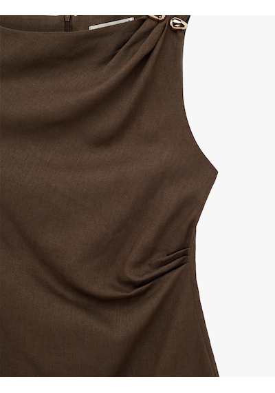 Koton Keten Karışımlı Slim Fit Drapeli Yuvarlak Yaka Metal Aksesuarlı Kolsuz Mini Elbise Kahverengi 6sak80191pw Kahve Koton Keten Karışımlı Slim Fit Drapeli Yuvarlak Yaka Metal Aksesuarlı Kolsuz Mini Elbise Kahverengi 6sak80191pw Kahve