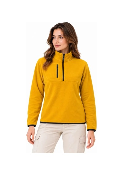 Polar Dik Yaka Yarım Fermuarlı Fermuarlı Göğüs Cepli Regular Fit Kışlık Sweatshirt - Hardal Sarısı