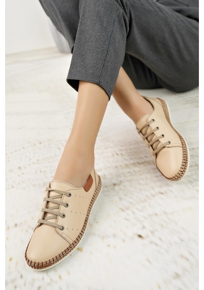Nesilshoes Nesil Shoes Syg P38 Bej Hakiki Deri Kadın Ayakkabı